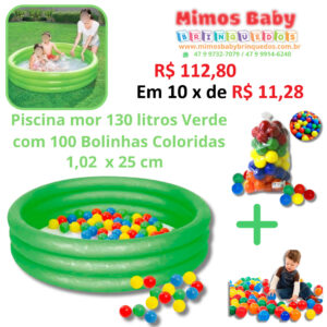 Piscina mor 130 litros Verde com 100 Bolinhas Coloridas