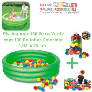 Piscina mor 130 litros Verde com 100 Bolinhas Coloridas