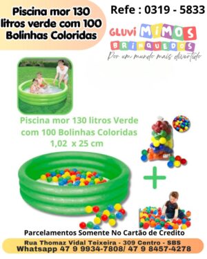 Piscina mor 130 litros Verde com 100 Bolinhas Coloridas