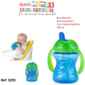 Copo  Bebê Com Alça E Bico Rígido Retrátil 240ml Azul - Nuby