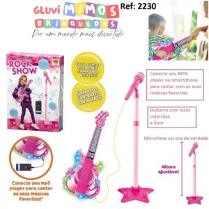 Guitarra com microfone pedestal Rock Show - Rosa