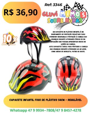 Capacete de Proteção infantil 54 cm Fogo Preto/ Vermelho - CKS