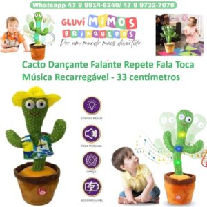 Cacto Dançante Falante Repete Fala Toca Música Recarregável - 33 cm
