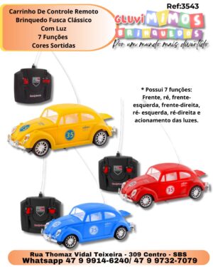 Carrinho De Controle Remoto Brinquedo Fusca Clássico Com Luz 7 Funções  Cores Sortidas