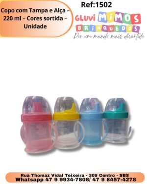 Copo com Tampa e Alça - 220 ml - Cores sortida - Unidade