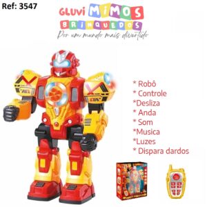 Robô Controle Remoto Lança Dardos Luz E Som Polibrinq