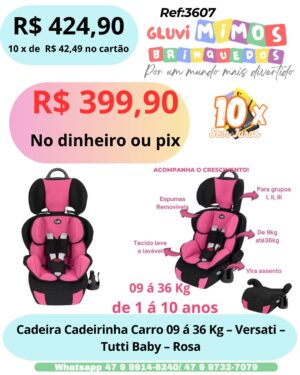 Cadeira Cadeirinha Carro 09 á 36 Kg - Versati - Tutti Baby - Rosa