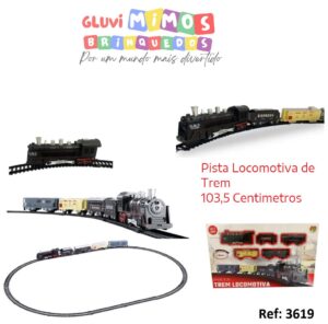 Pista Trem Locomotiva Vagões Trilho com 103,5cm Luz e Som