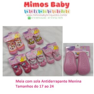 Meia com sola Antiderrapante Menina Tamanhos do 17 ao 24