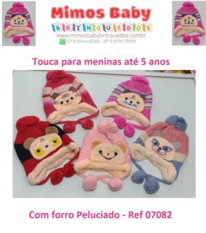 Touca para meninas até 5 anos  - Com forro Peluciado - Ref 07082