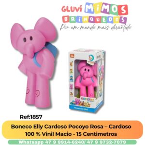 Boneco Elly Cardoso Pocoyo Rosa – Cardoso 100 % Vinil Macio - 15 Centimetros