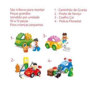 Bloco de montar - Coleção- 4 Modelos ( para escolha) - Unidade- Pças media/grande