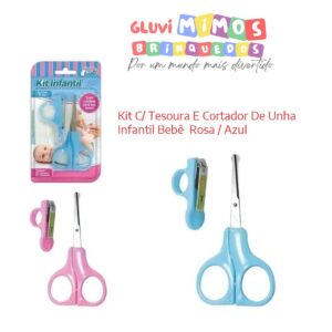 Kit C/ Tesoura E Cortador De Unha Infantil Bebê Rosa / Azul