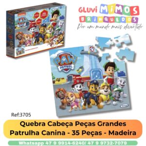 Quebra Cabeça Peças Grandes Patrulha Canina - 35 Peças - Madeira