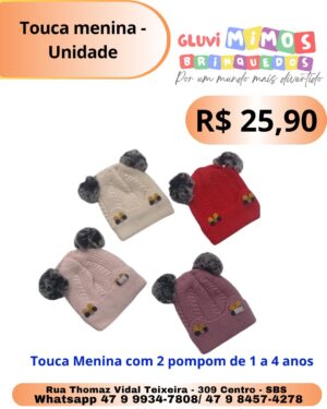 Touca Menina  com 2 Pompom de 1 a 4 anos