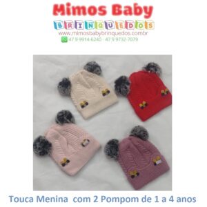 Touca Menina  com 2 Pompom de 1 a 4 anos
