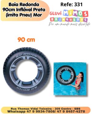 Boia Redonda 90cm Inflável Preta (imita Pneu) Mor