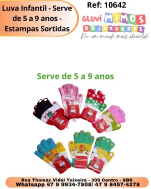 Luva Infantil - Serve de 5 a 9 anos - Estampas Sortidas