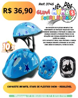 Capacete infantil stars de plástico 54cm - Regulável