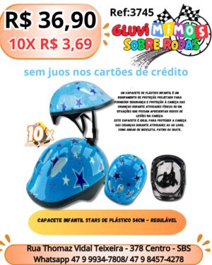 Capacete infantil stars de plástico 54cm - Regulável