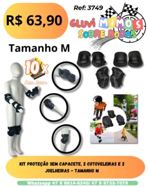 Kit de Proteção M -Joelheiras +Cotoveleiras +Protetores de Mão - 5 a 9 anos