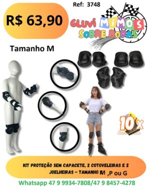 Kit Proteção sem capacete, 2 Cotoveleiras e 2 Joelheiras - Tamanho M,P ou G
