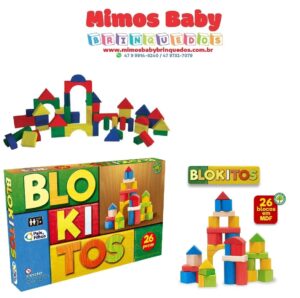 Blocos De Montar Blokitos 26 Pç Em Madeira Colorido Infantil