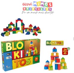 Blocos De Montar Blokitos 26 Pç Em Madeira Colorido Infantil