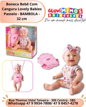Boneca Bebê Com Canguru Lovely Babies Passeio - BAMBOLA - 32 cm