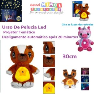 Urso de pelúcia projetor estelar musical som E luz