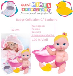 Boneca Bebê Menina Babys Collection C/ Banheira - Super Toys 32 cm - Vinil