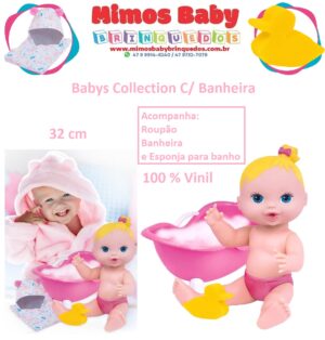 Boneca Bebê Menina Babys Collection C/ Banheira - Super Toys 32 cm - Vinil