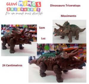Dinossauro Triceratops - Som - Luz- Movimento - 24 centímetros