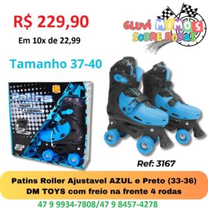 Patins Roller Ajustavel AZUL e Preto - Tamanho 37 / 40