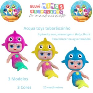 Boneca acqua toys tubarãozinho - supertoys 3 modelos / 3 cores 20 cm