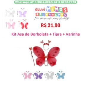 Kit Asa de Borboleta + Tiara + Varinha