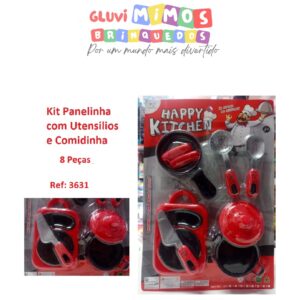 Kit Panelinha e Utensílios - Vermelho e Preto - 8 Peças  Ref 3631