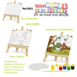 Kit Pintura Infantil Desenho Dinossauro + Cavalete E Tinta - Lousa / Quadro