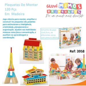 Plaquetas De Montar 120 Pçs Madeira Educativo Junges