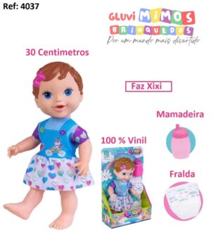 Boneca Babys Collection Faz Xixi Bebe Morena - 30 cm - 100% vinil
