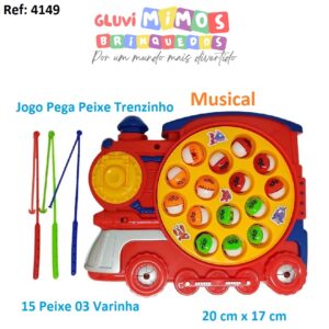 Jogo Pega Peixe Trenzinho 15 Peixe 03 Varinha Pescaria Pilha - 20 cm x 17 cm - Musical