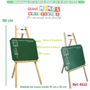 Lousa com Cavalete  com Letras e Números e Desenho de Relógio