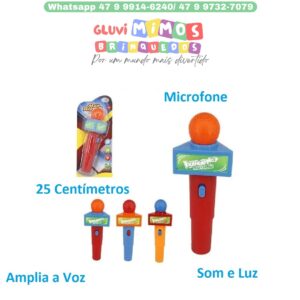 Microfone Infantil Com Luz Musica Som A Pilha - Amplia a Voz - 25 Centímetros