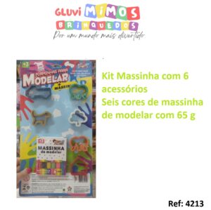 Kit Massinha - com 6 acessórios -Seis cores de massinha de modelar com 65 g