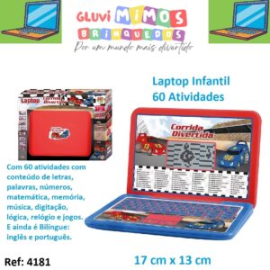 Laptop - Notebook  Infantil 60 Atividades Corrida Divertida Dmtoys -17 cm x 13 cm