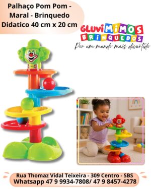 Palhaço Pom Pom -Maral - Brinquedo Didatico 40 cm x 20 cm