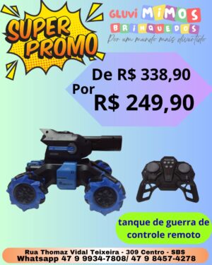 Tanque Militar de Controle Remoto que Lança Bolinhas de Gel - Anda para todas as direções - gira 360º
