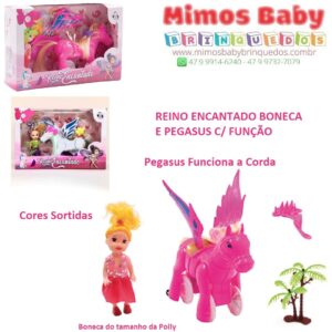 REINO ENCANTADO BONECA E PEGASUS C/ FUNÇÃO - Pônei Funciona a Corda