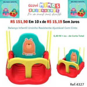 Balanço Infantil Ursinho Resistente Ajustável Com Cinto 6,40 M + ou - de Corta Total