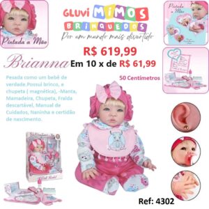 Boneca Bebê Reborn Brianna exclusiva pintada a mão - 50 Centímetros